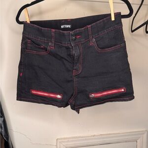 Hot Topic Black Denim Shorts with Red Accents